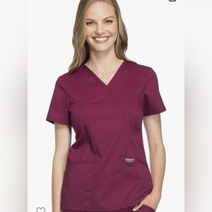 Cherokee Women Scrubs Top Workwear Revolution Mock Wrap, Wine, size small